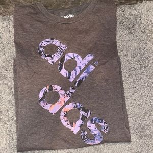 Gray Adidas Shirt with purple writing.